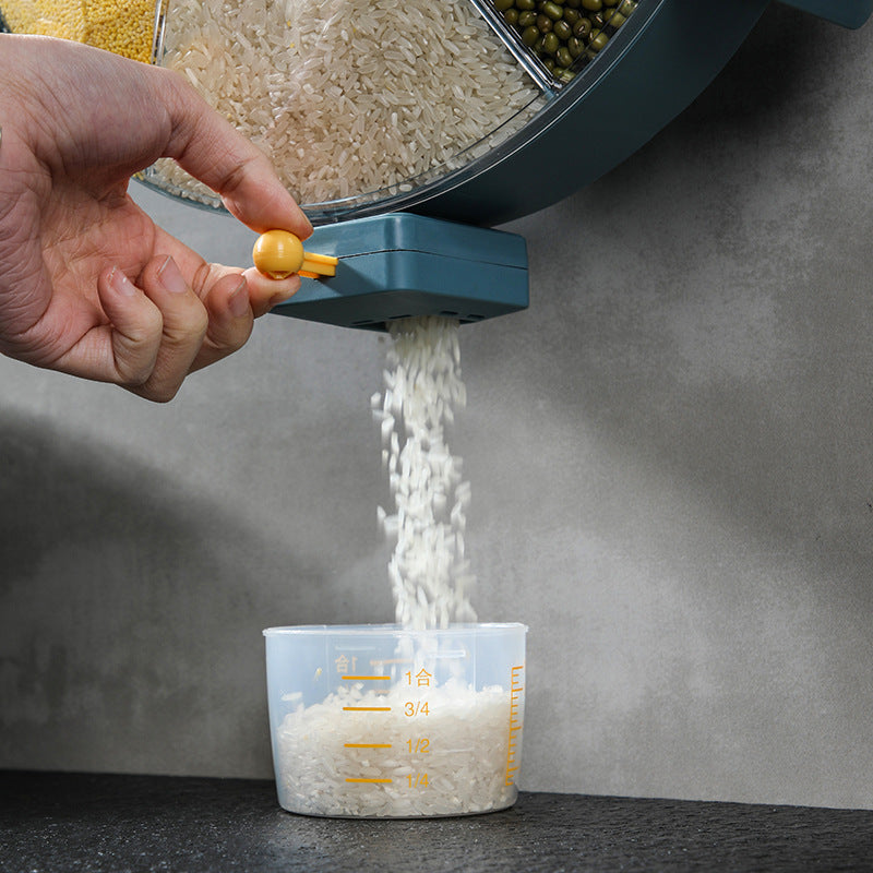 Wall-Mounted Grain Dispenser Compartments Dry Food Dispenser Rotating Cereal For Kitchen - SECURECAN