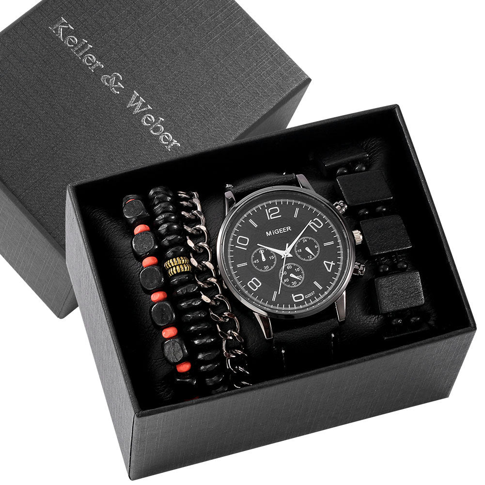 Men's Gift Box Set Watch Fashion Watch Bracelet Set Quartz - SECURECAN