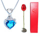 Valentines Day Gift Heart Shaped Blue Purple Crystal Diamond Pendant Rose Head Necklace - SECURECAN