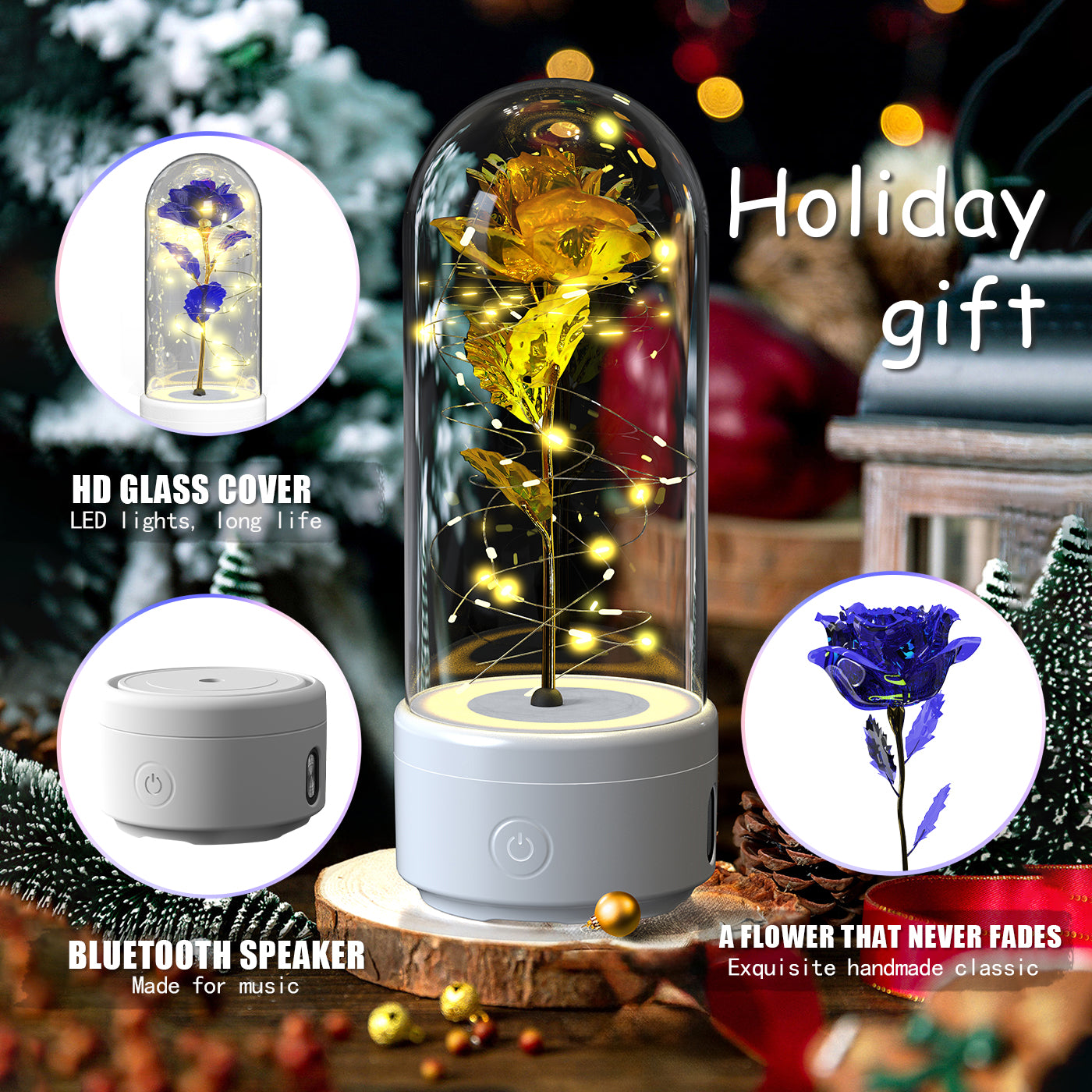 Creative 2 In 1 Rose Flowers LED Light And Bluetooth Speaker Gift - SECURECAN